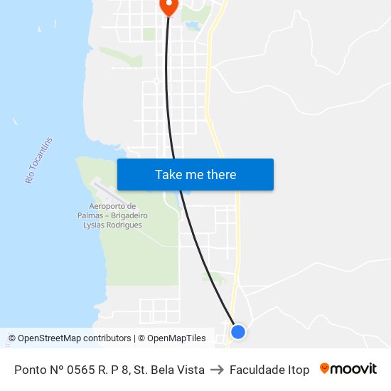 Ponto Nº 0565 R. P 8, St. Bela Vista to Faculdade Itop map