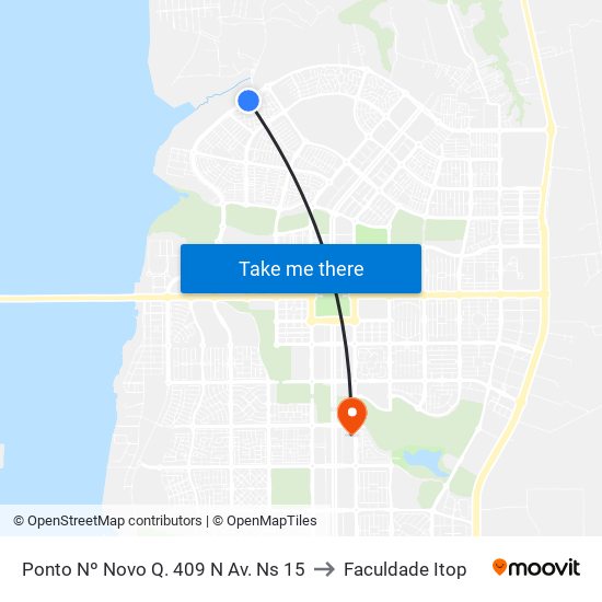 Ponto Nº Novo Q. 409 N Av. Ns 15 to Faculdade Itop map