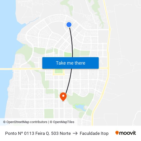 Ponto Nº 0113 Feira Q. 503 Norte to Faculdade Itop map