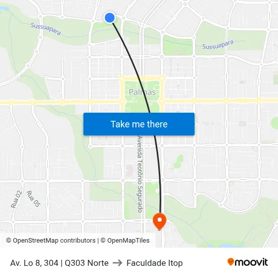 Av. Lo 8, 304 | Q303 Norte to Faculdade Itop map