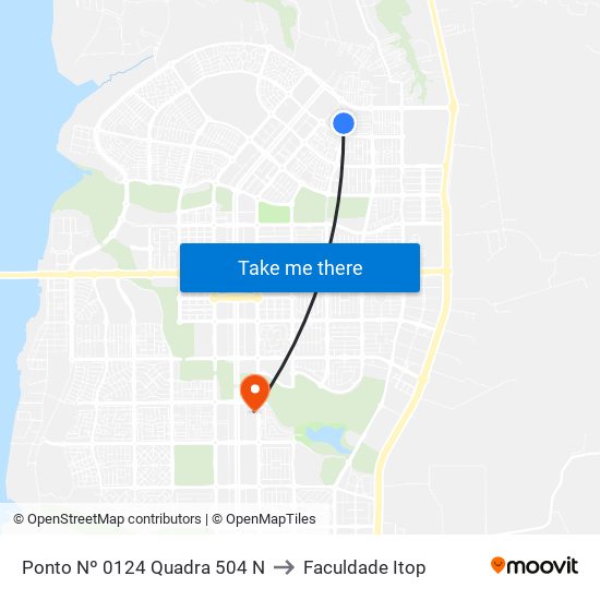 Ponto Nº 0124 Quadra 504 N to Faculdade Itop map