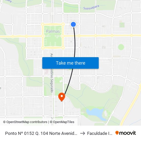 Ponto Nº 0152 Q. 104 Norte Avenida Lo 2 to Faculdade Itop map