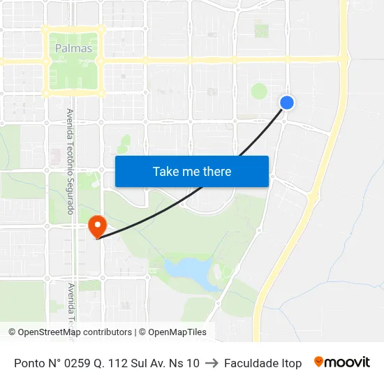 Ponto N° 0259 Q. 112 Sul Av. Ns 10 to Faculdade Itop map