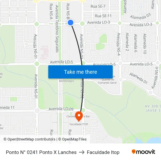 Ponto N° 0241 Ponto X Lanches to Faculdade Itop map