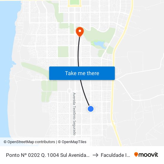 Ponto Nº 0202 Q. 1004 Sul Avenida Ns 4 to Faculdade Itop map