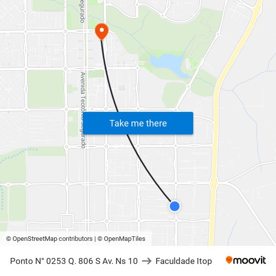 Ponto N° 0253 Q. 806 S Av. Ns 10 to Faculdade Itop map