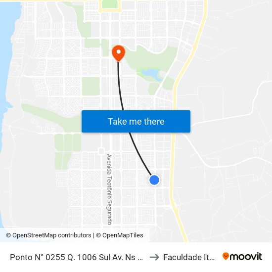 Ponto N° 0255 Q. 1006 Sul Av. Ns 10 to Faculdade Itop map