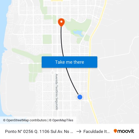 Ponto N° 0256 Q. 1106 Sul Av. Ns 10 to Faculdade Itop map