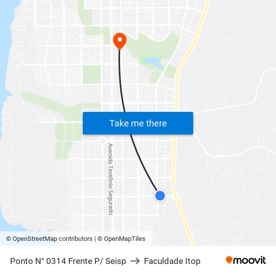 Ponto N° 0314 Frente P/ Seisp to Faculdade Itop map