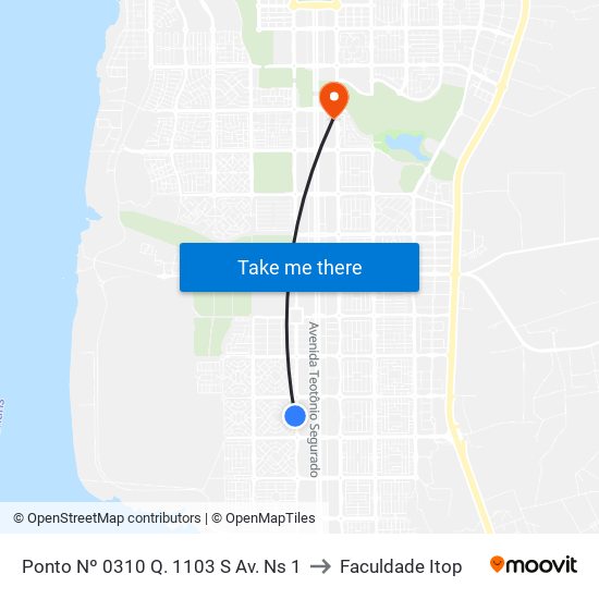 Ponto Nº 0310 Q. 1103 S Av. Ns 1 to Faculdade Itop map