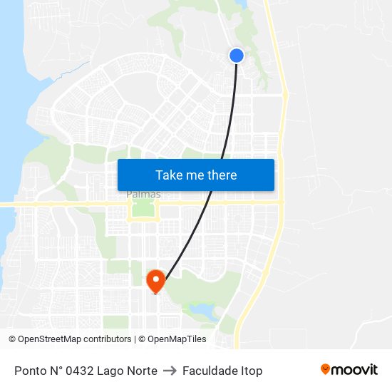 Ponto N° 0432 Lago Norte to Faculdade Itop map