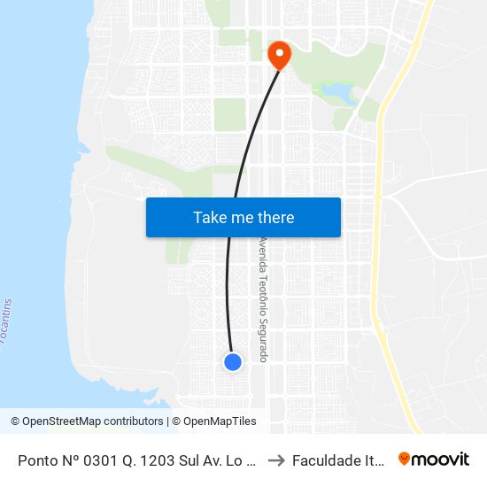 Ponto Nº 0301 Q. 1203 Sul Av. Lo 29 to Faculdade Itop map