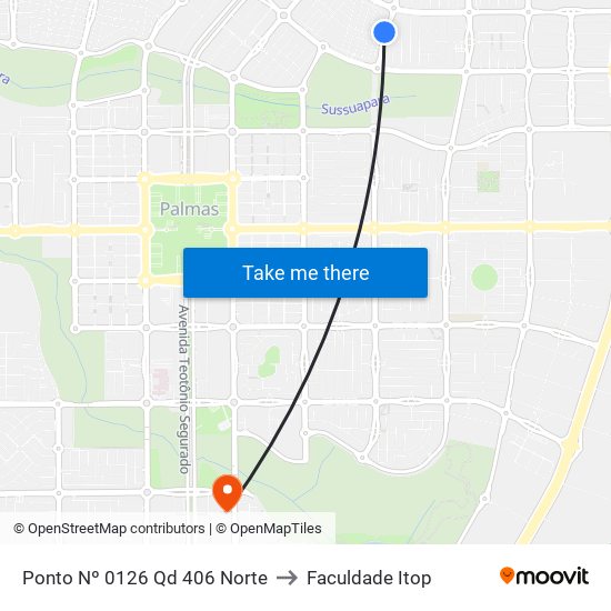 Ponto Nº 0126 Qd 406 Norte to Faculdade Itop map