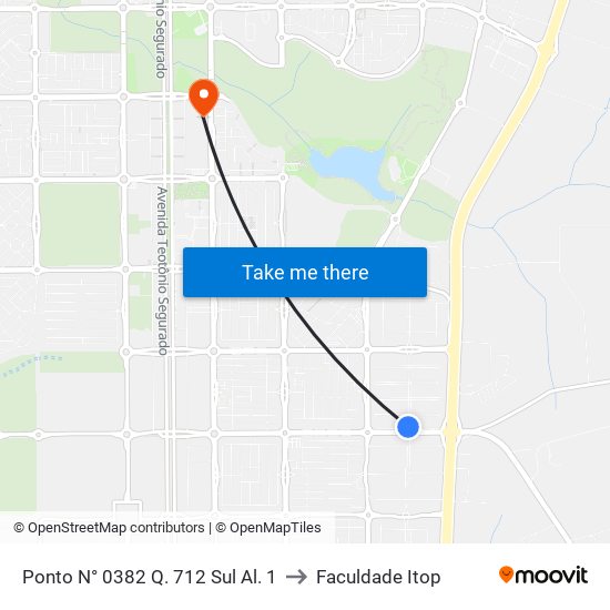 Ponto N° 0382 Q. 712 Sul Al. 1 to Faculdade Itop map