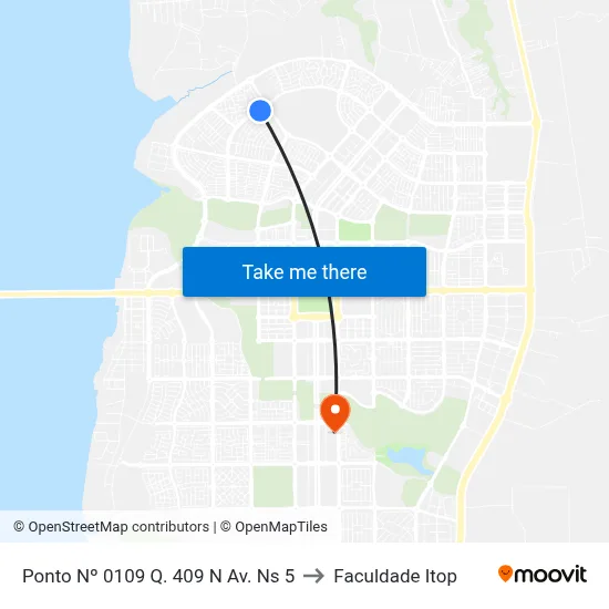 Ponto Nº 0109 Q. 409 N Av. Ns 5 to Faculdade Itop map