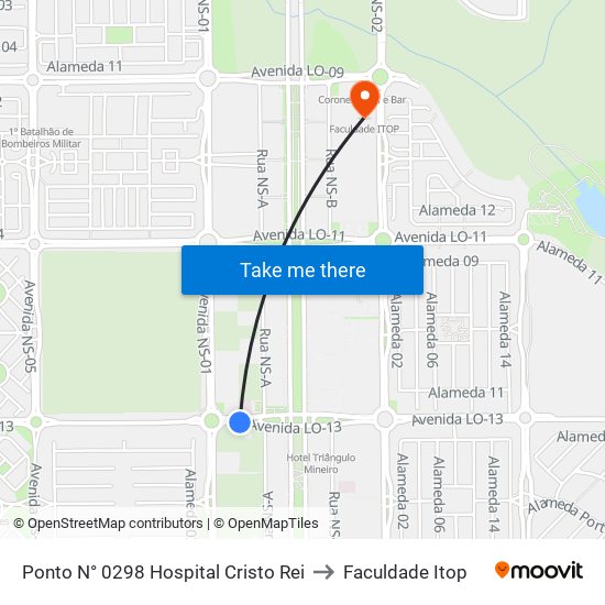 Ponto N° 0298 Hospital Cristo Rei to Faculdade Itop map