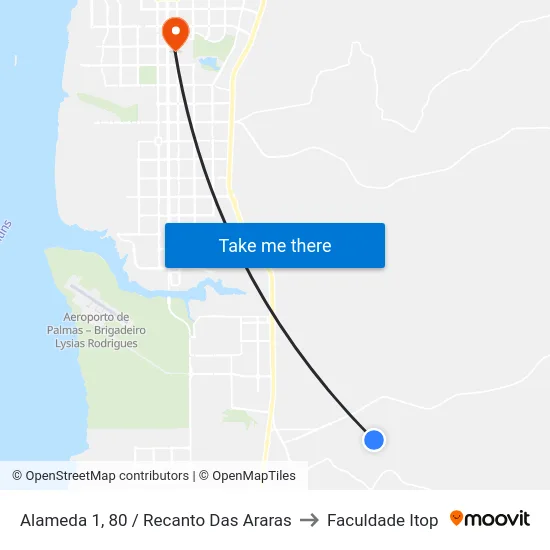 Alameda 1, 80 / Recanto Das Araras to Faculdade Itop map