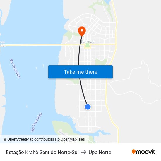 Estação Krahô, Norte-Sul | Av. Joaquim Teotônio Segurado, 1086 to Upa Norte map