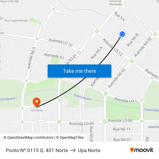 Ponto Nº 0115 Q. 401 Norte to Upa Norte map