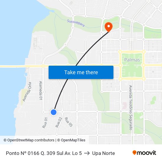 Ponto Nº 0166 Q. 309 Sul Av. Lo 5 to Upa Norte map