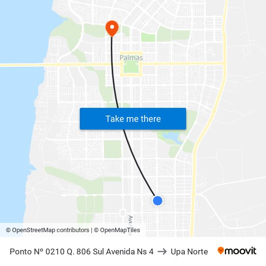 Ponto Nº 0210 Q. 806 Sul Avenida Ns 4 to Upa Norte map