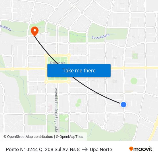 Ponto N° 0244 Q. 208 Sul Av. Ns 8 to Upa Norte map