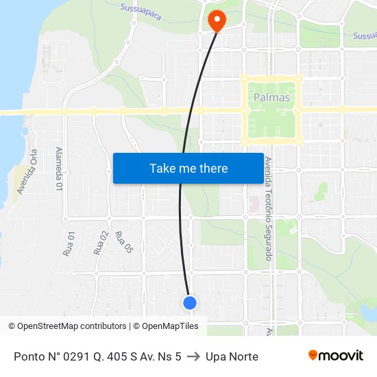 Ponto N° 0291 Q. 405 S Av. Ns 5 to Upa Norte map