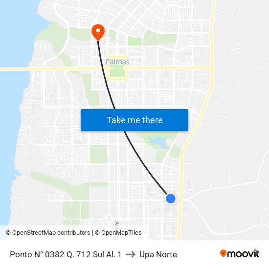 Ponto N° 0382 Q. 712 Sul Al. 1 to Upa Norte map