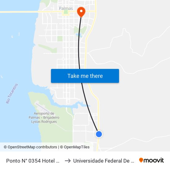 Ponto N° 0354 Hotel Beija-Flor to Universidade Federal De Tocantins map