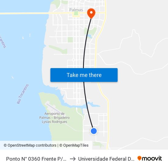 Ponto N° 0360 Frente P/Sup. Tavares to Universidade Federal De Tocantins map