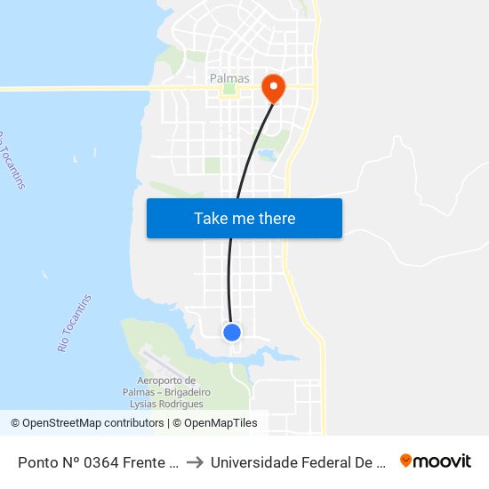 Ponto Nº 0364 Frente P/ Ulbra to Universidade Federal De Tocantins map