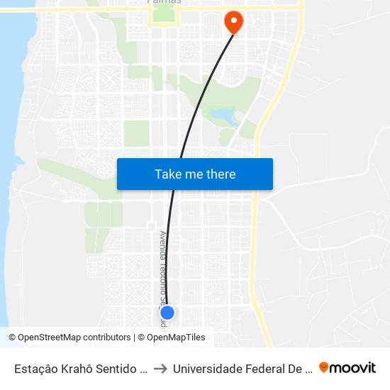 Estaçâo Krahô Sentido Sul-Norte to Universidade Federal De Tocantins map