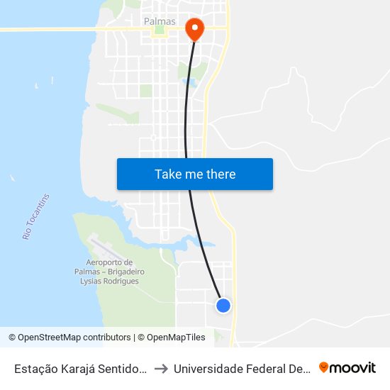 Estação Karajá Sentido Norte-Sul to Universidade Federal De Tocantins map