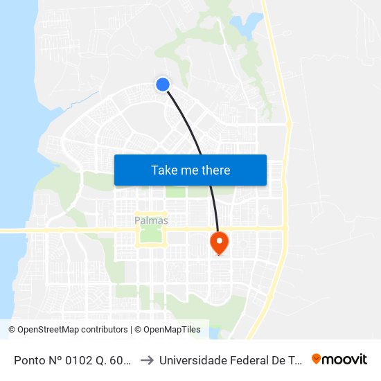 Ponto Nº 0102 Q. 605 Norte to Universidade Federal De Tocantins map