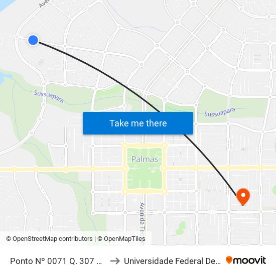 Ponto Nº 0071 Q. 307 N Av. Lo 10 to Universidade Federal De Tocantins map