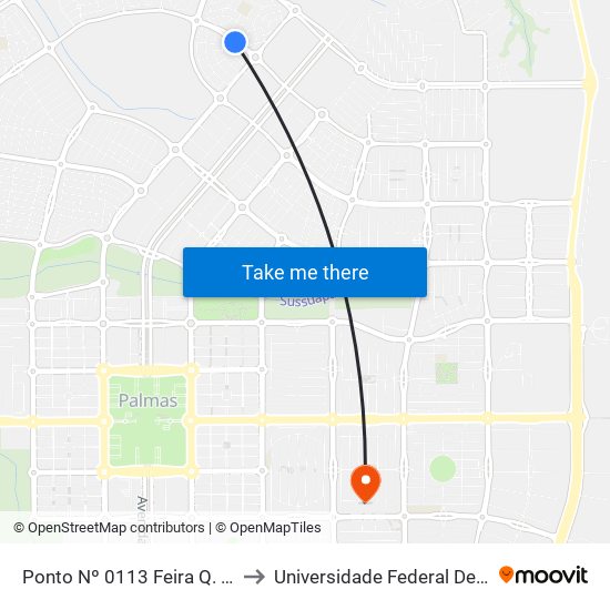 Ponto Nº 0113 Feira Q. 503 Norte to Universidade Federal De Tocantins map