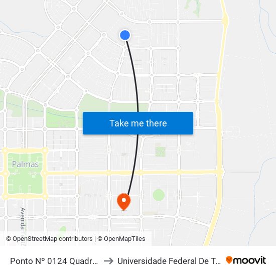 Ponto Nº 0124 Quadra 504 N to Universidade Federal De Tocantins map