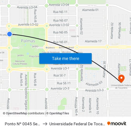 Ponto Nº 0045 Seplan to Universidade Federal De Tocantins map