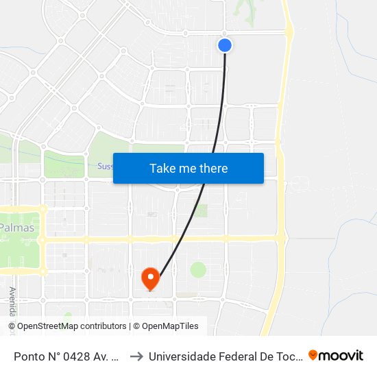 Ponto N° 0428 Av. Ns 10 to Universidade Federal De Tocantins map