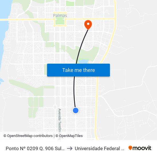 Ponto Nº 0209 Q. 906 Sul Avenida Ns 4 to Universidade Federal De Tocantins map