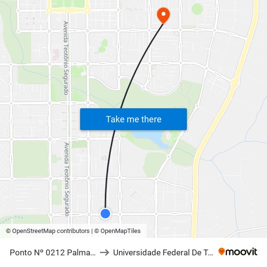 Ponto Nº 0212 Palmas Brasil to Universidade Federal De Tocantins map