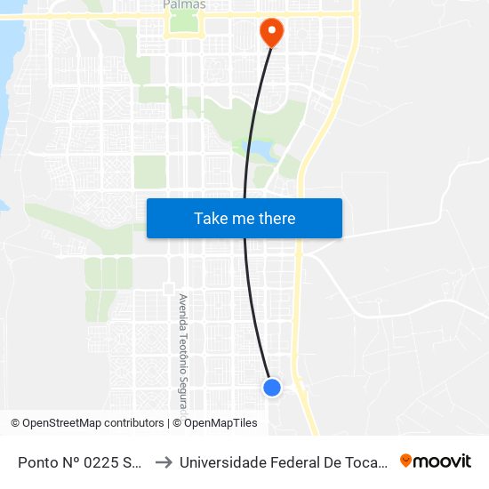 Ponto Nº 0225 Seisp to Universidade Federal De Tocantins map