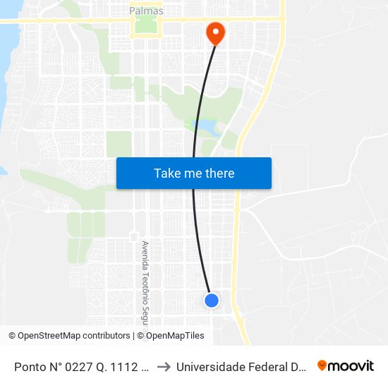 Ponto N° 0227 Q. 1112 S Av. Ns 10 to Universidade Federal De Tocantins map