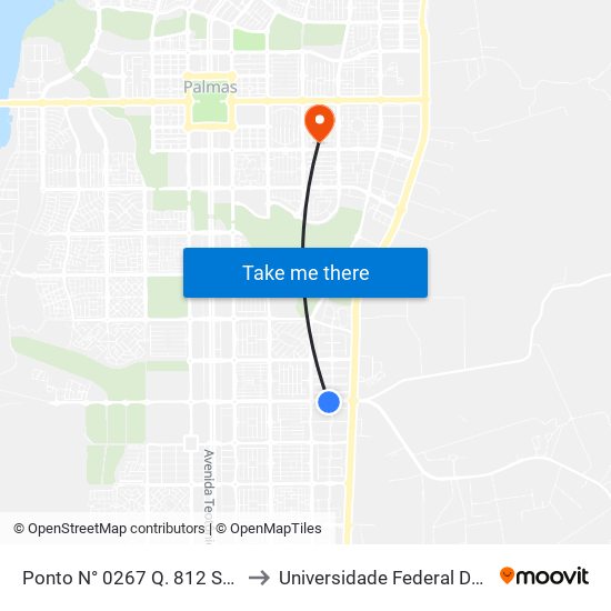 Ponto N° 0267 Q. 812 Sul Av. Lo 19 to Universidade Federal De Tocantins map