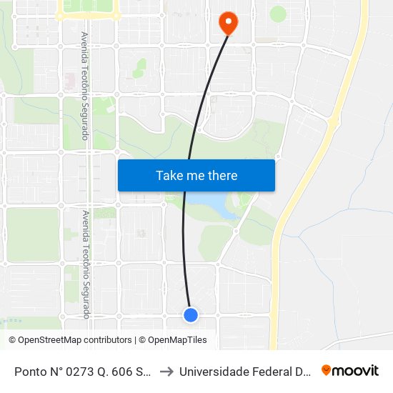 Ponto N° 0273 Q. 606 Sul Av. Lo 15 to Universidade Federal De Tocantins map