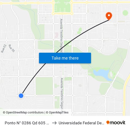 Ponto N° 0286 Qd 605 S Av. Lo 13 to Universidade Federal De Tocantins map