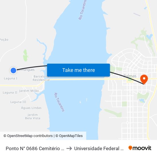 Ponto N° 0686 Cemitério Luzimangues to Universidade Federal De Tocantins map