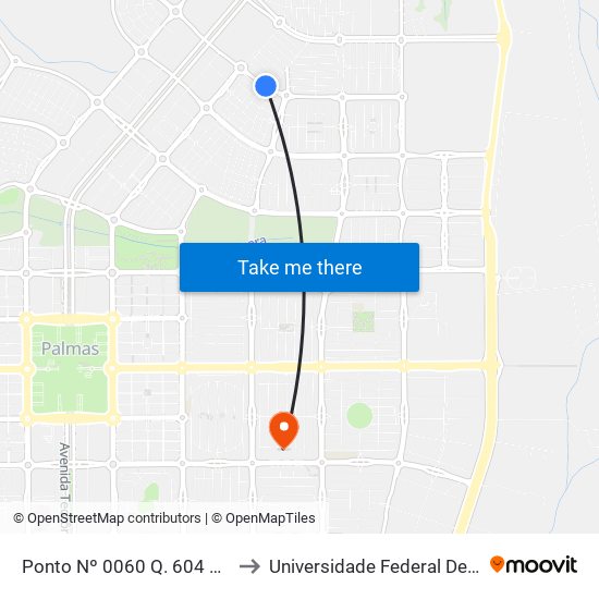 Ponto Nº 0060 Q. 604 N. Av.Lo 16 to Universidade Federal De Tocantins map