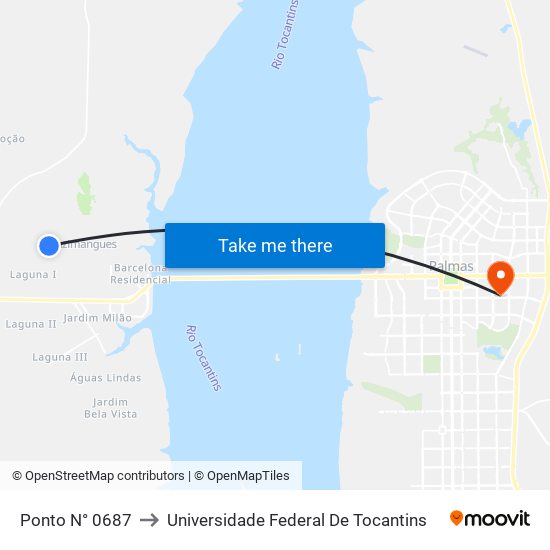 Ponto N° 0687 to Universidade Federal De Tocantins map