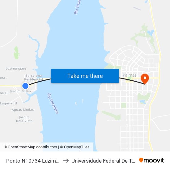 Ponto N° 0734 Luzimangues to Universidade Federal De Tocantins map